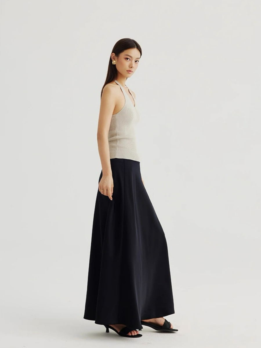 Adeline A-Line Flare Satin Skirt
