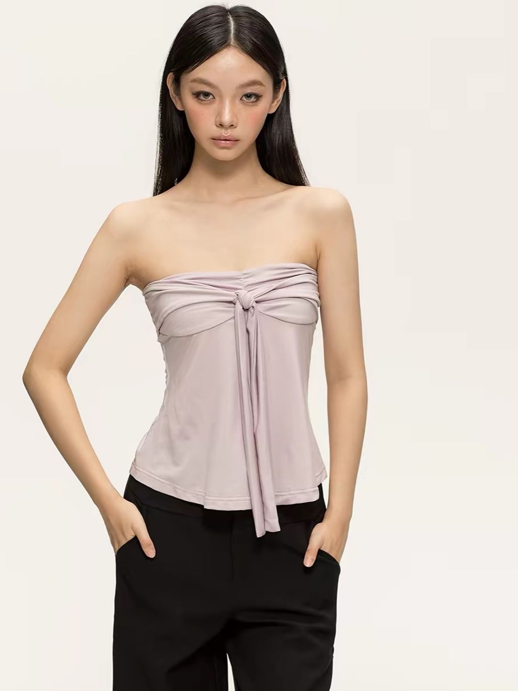 Gyulia Bow-Front Tube Top & Cascading Ruffle-Trim Cardigan (Sold Seperately)
