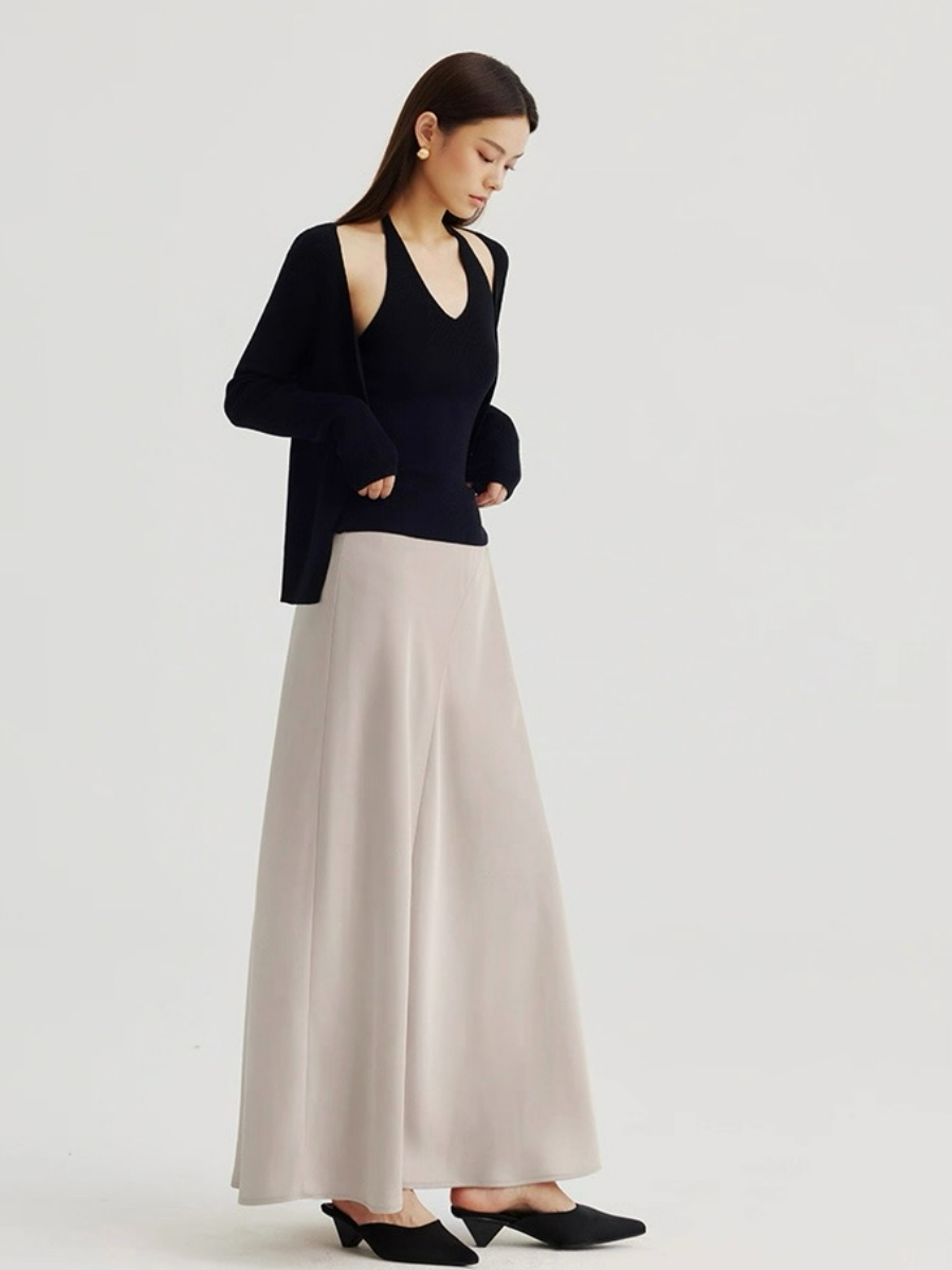 Adeline A-Line Flare Satin Skirt