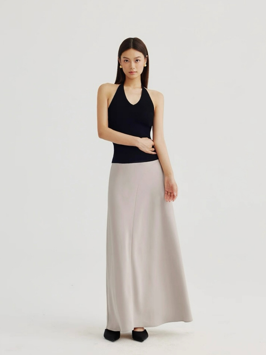 Adeline A-Line Flare Satin Skirt