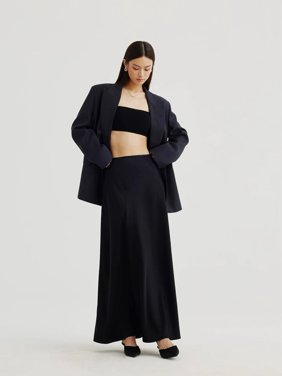 Adeline A-Line Flare Satin Skirt