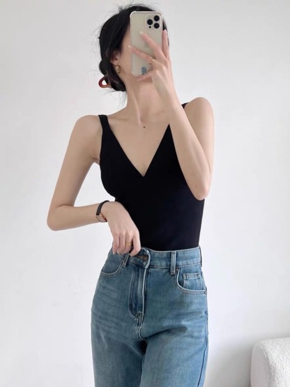 Tzivya Deep-V Knit Top-The Black Bow-