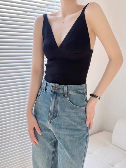 Tzivya Deep-V Knit Top-The Black Bow-