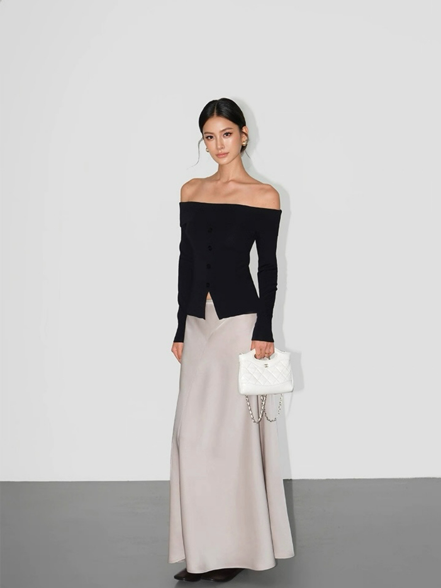 Adeline A-Line Flare Satin Skirt