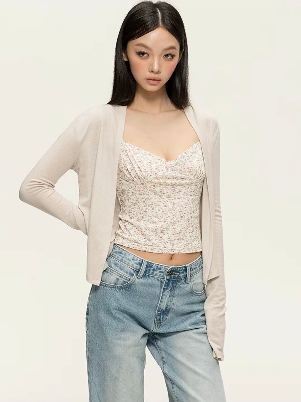 Gyulia Bow-Front Tube Top & Cascading Ruffle-Trim Cardigan (Sold Seperately)