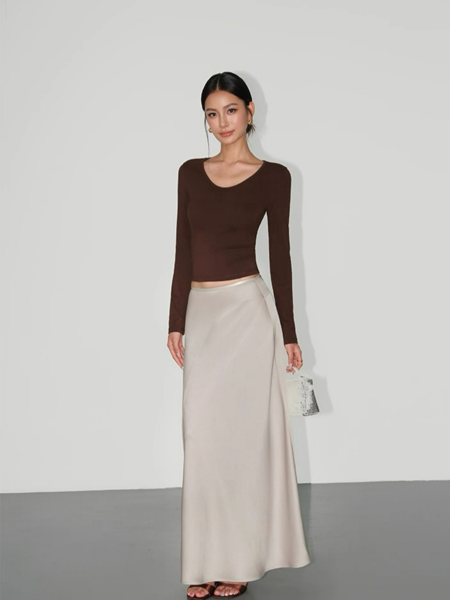 Adeline A-Line Flare Satin Skirt