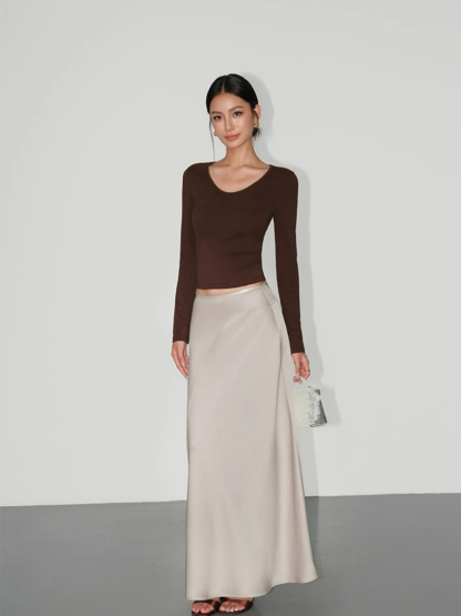 Adeline A-Line Flare Satin Skirt