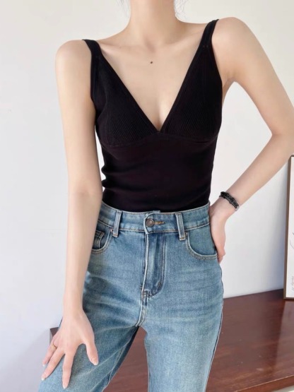 Tzivya Deep-V Knit Top-The Black Bow-