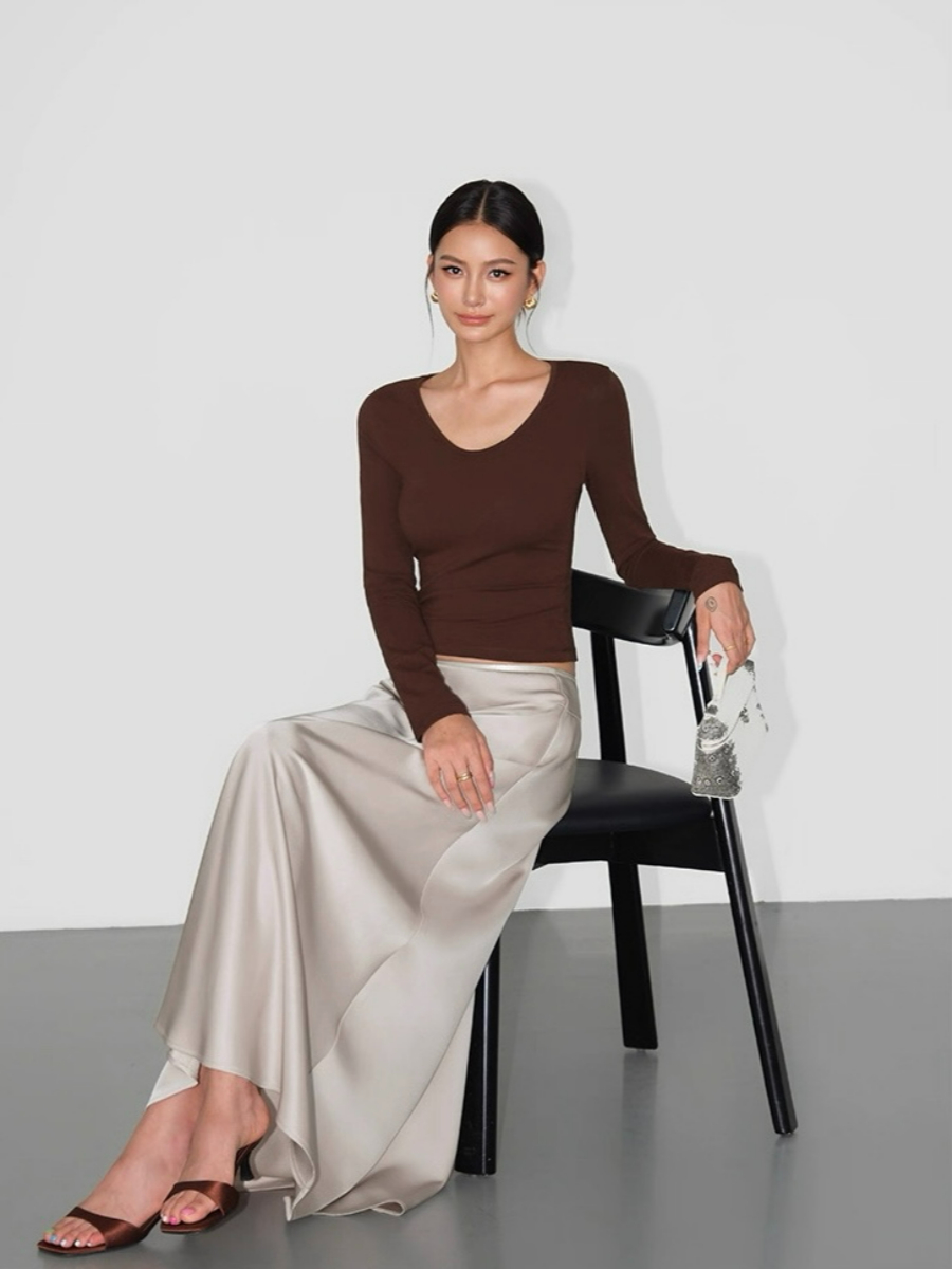 Adeline A-Line Flare Satin Skirt