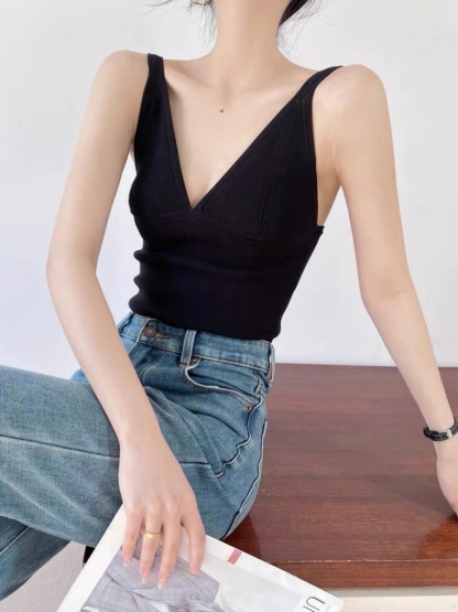 Tzivya Deep-V Knit Top-The Black Bow-