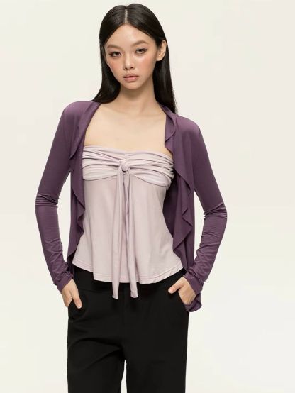 Gyulia Bow-Front Tube Top & Cascading Ruffle-Trim Cardigan (Sold Seperately)