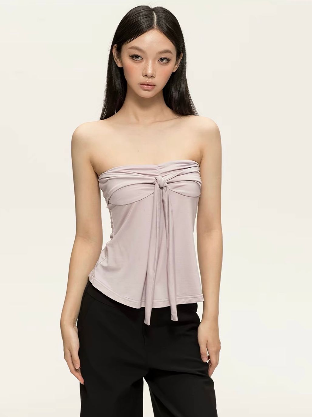 Gyulia Bow-Front Tube Top & Cascading Ruffle-Trim Cardigan (Sold Seperately)