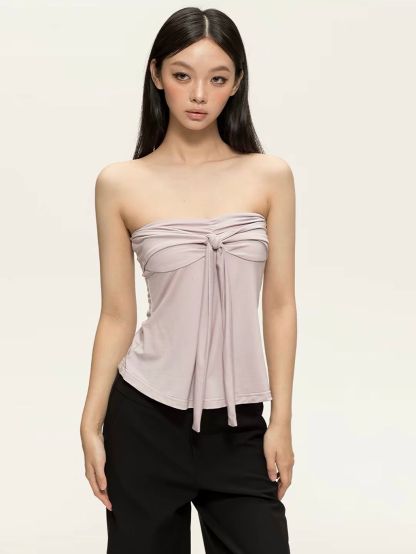 Gyulia Bow-Front Tube Top & Cascading Ruffle-Trim Cardigan (Sold Seperately)