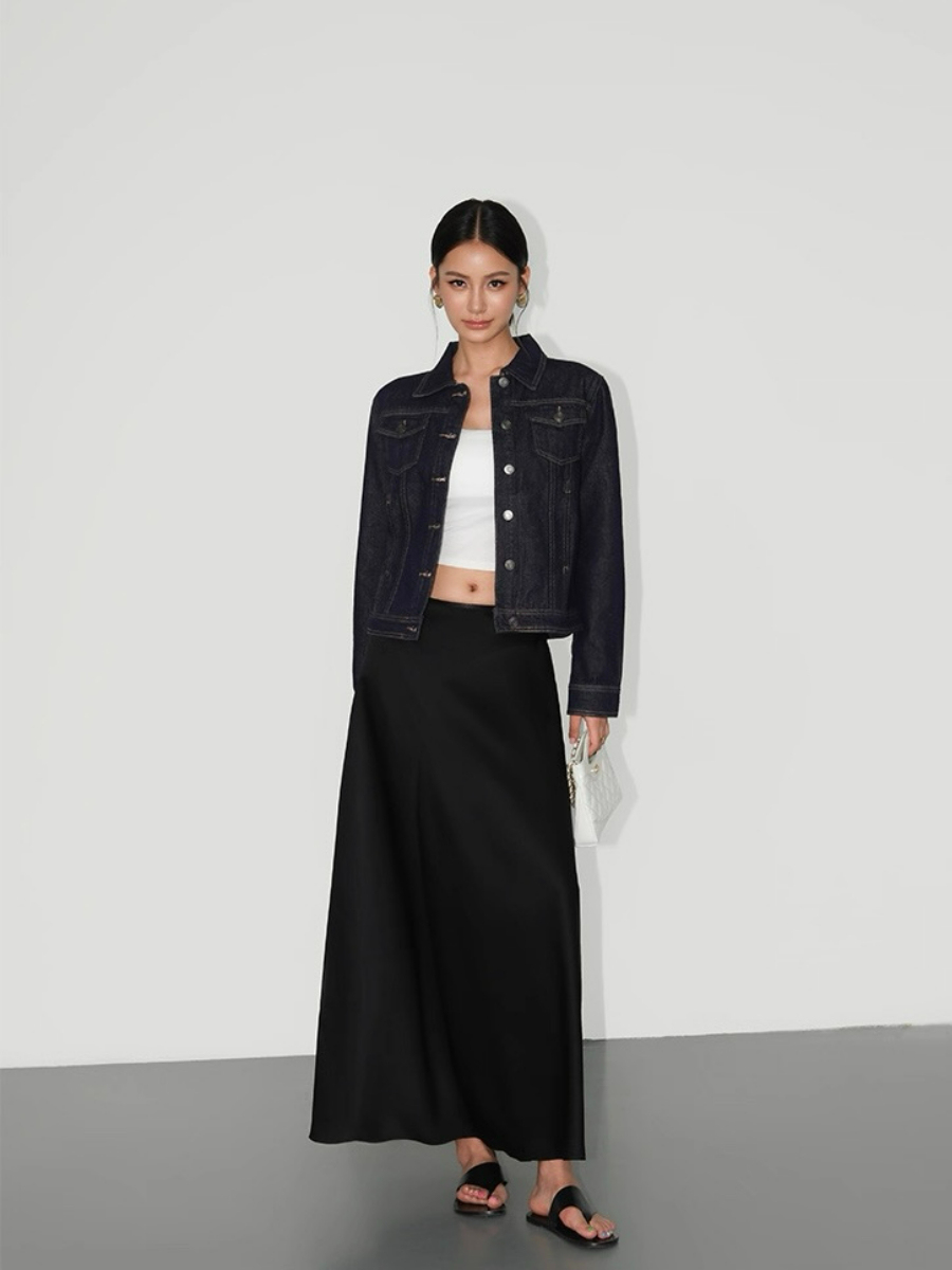 Adeline A-Line Flare Satin Skirt