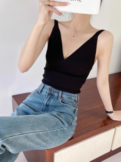Tzivya Deep-V Knit Top-The Black Bow-