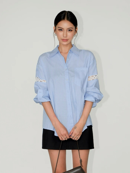 Adrianna Crochet Trim Sleeve Shirt