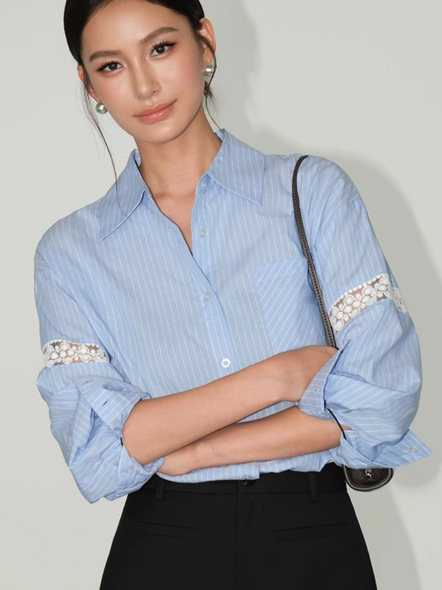 Adrianna Crochet Trim Sleeve Shirt