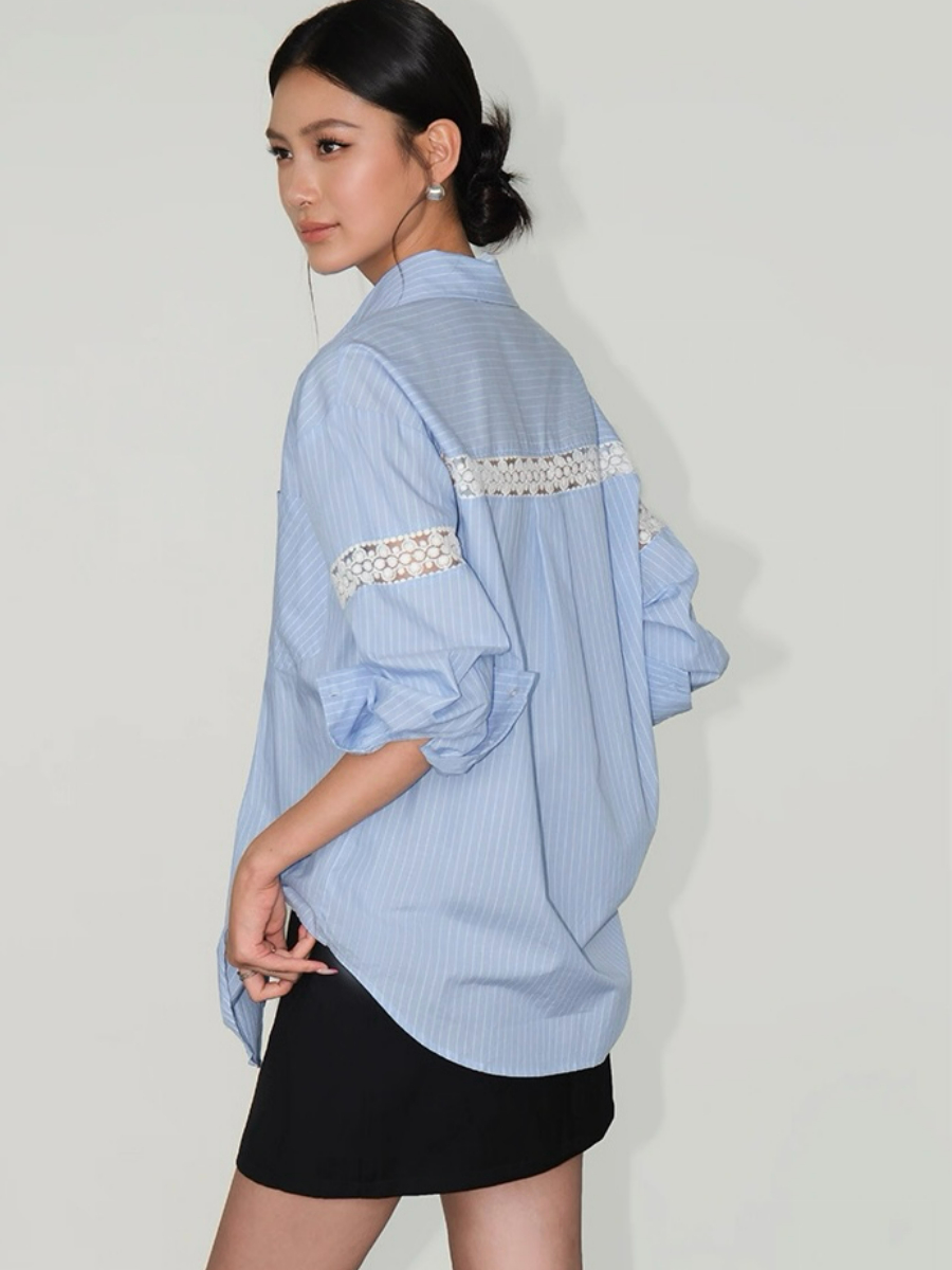 Adrianna Crochet Trim Sleeve Shirt