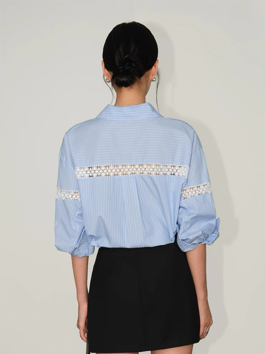 Adrianna Crochet Trim Sleeve Shirt