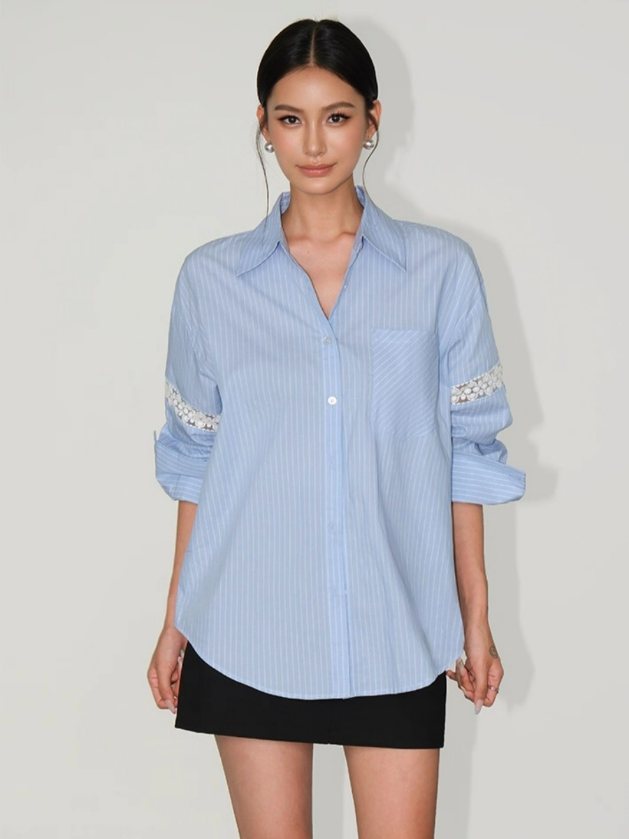 Adrianna Crochet Trim Sleeve Shirt