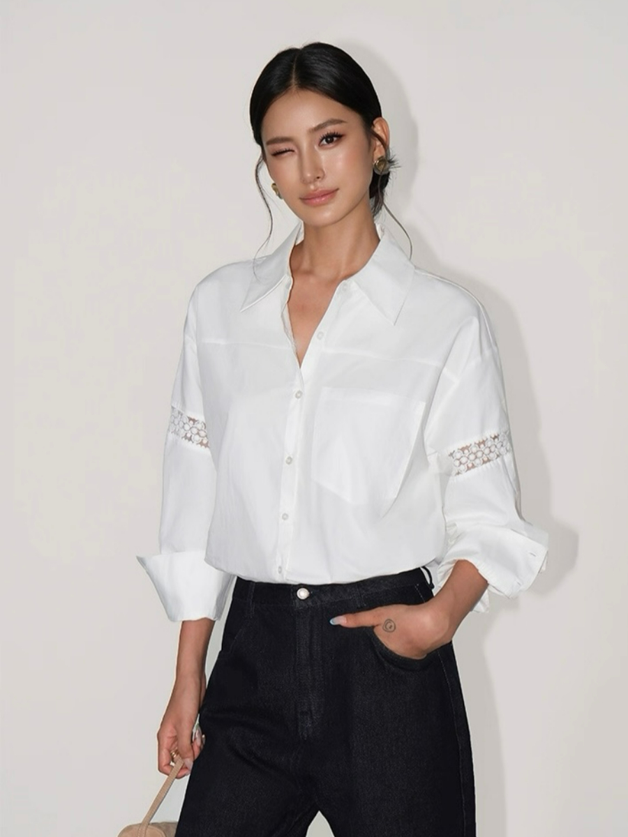 Adrianna Crochet Trim Sleeve Shirt