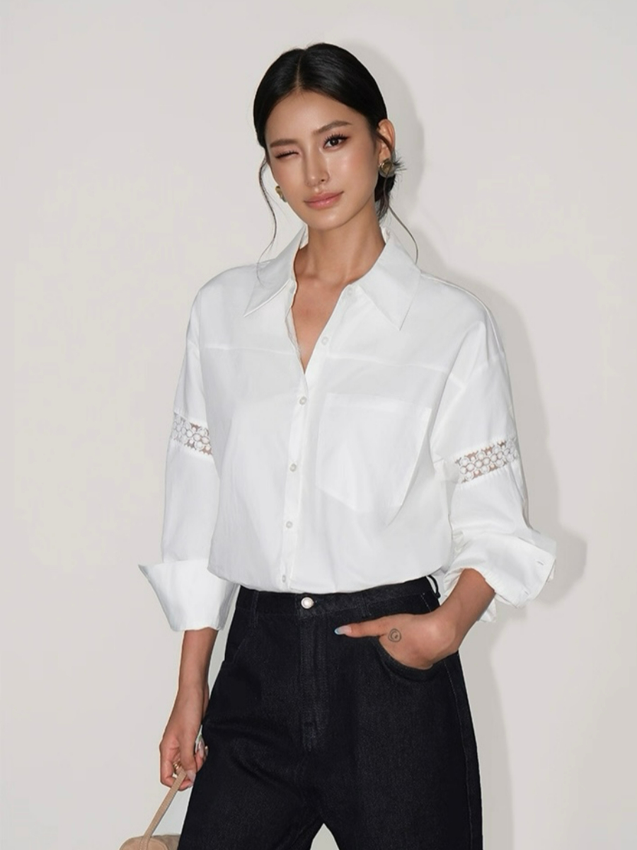 Adrianna Crochet Trim Sleeve Shirt