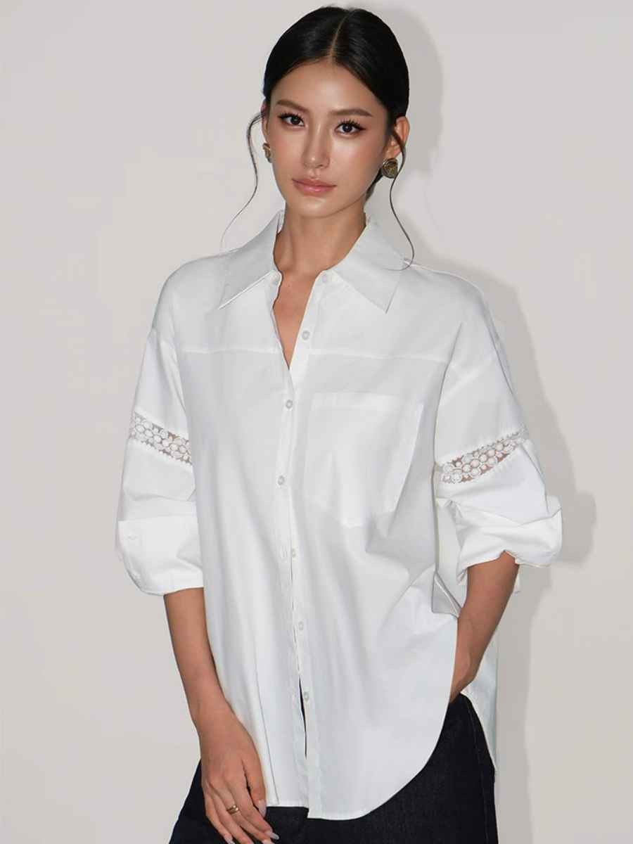 Adrianna Crochet Trim Sleeve Shirt