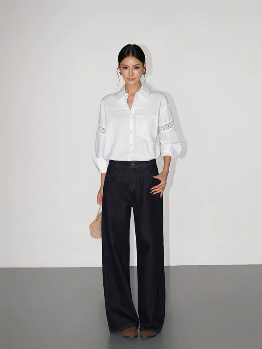 Adrianna Crochet Trim Sleeve Shirt