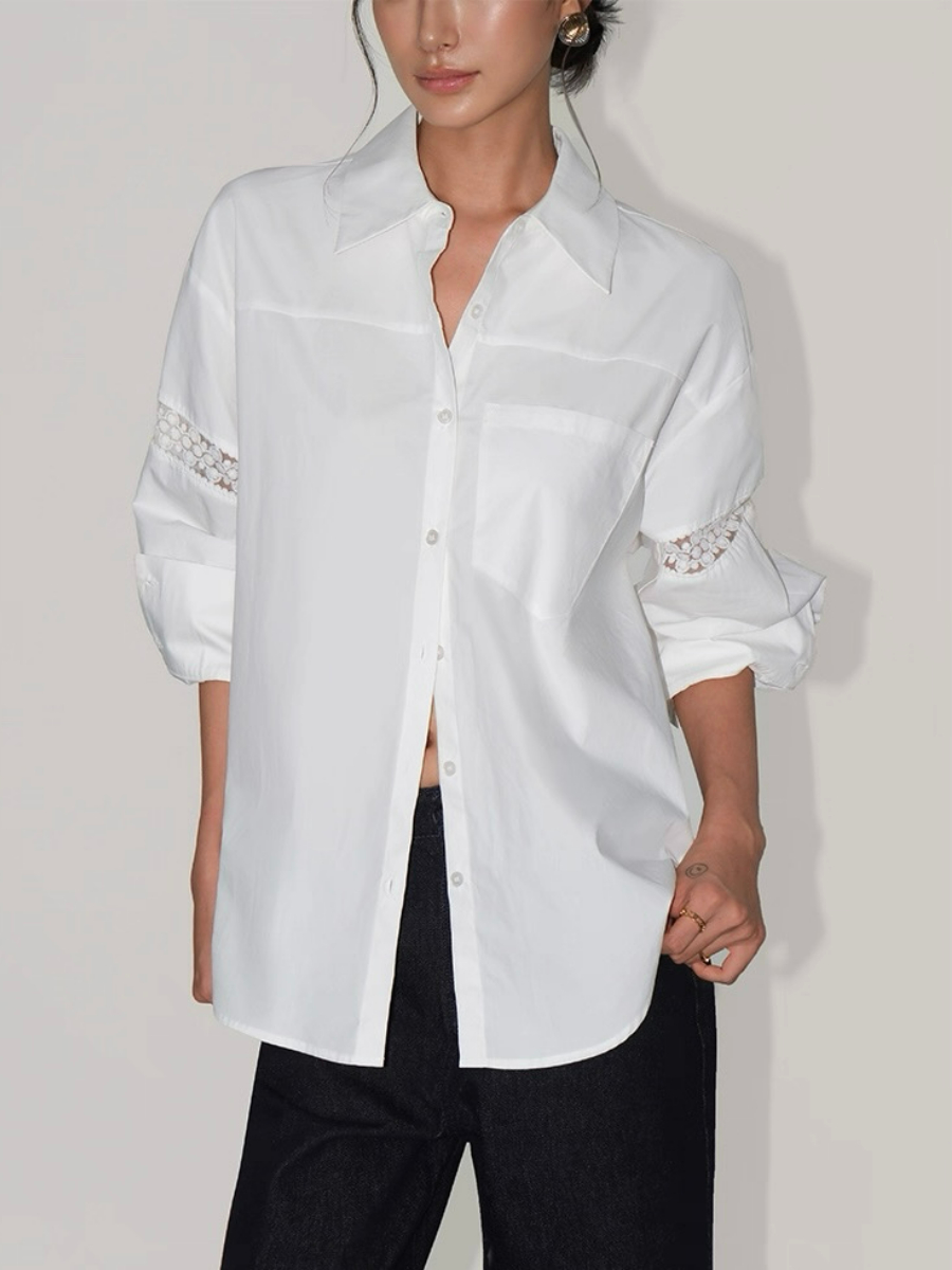 Adrianna Crochet Trim Sleeve Shirt