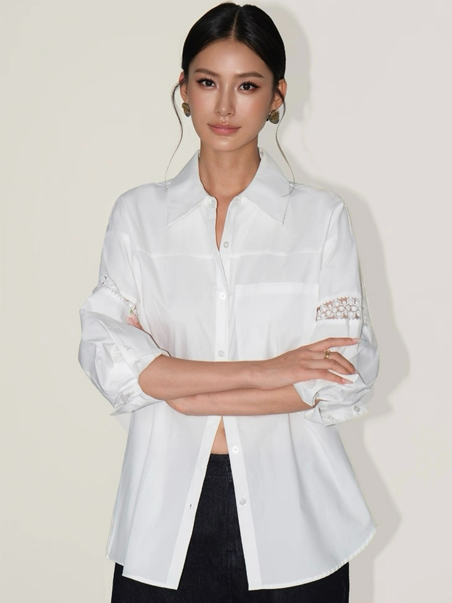 Adrianna Crochet Trim Sleeve Shirt