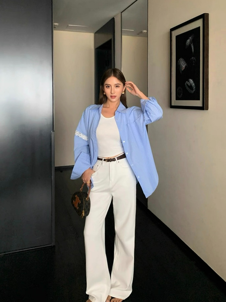 Adrianna Crochet Trim Sleeve Shirt