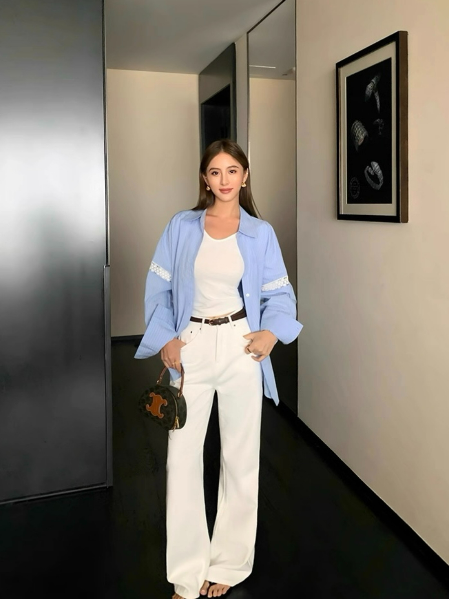 Adrianna Crochet Trim Sleeve Shirt