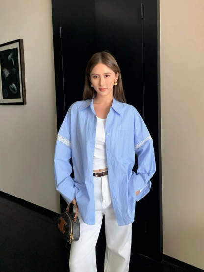 Adrianna Crochet Trim Sleeve Shirt