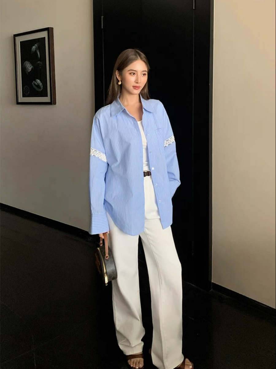 Adrianna Crochet Trim Sleeve Shirt