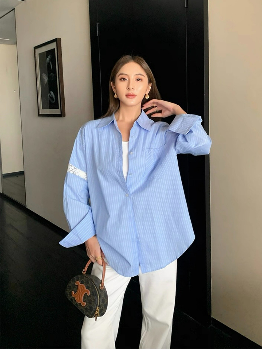 Adrianna Crochet Trim Sleeve Shirt