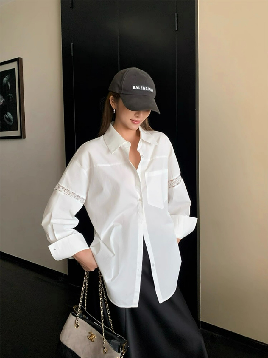 Adrianna Crochet Trim Sleeve Shirt