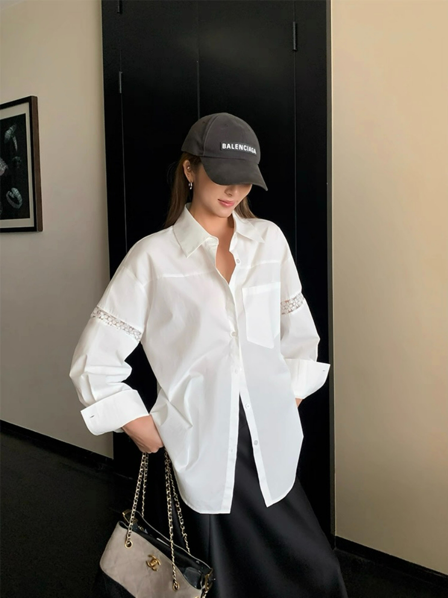 Adrianna Crochet Trim Sleeve Shirt