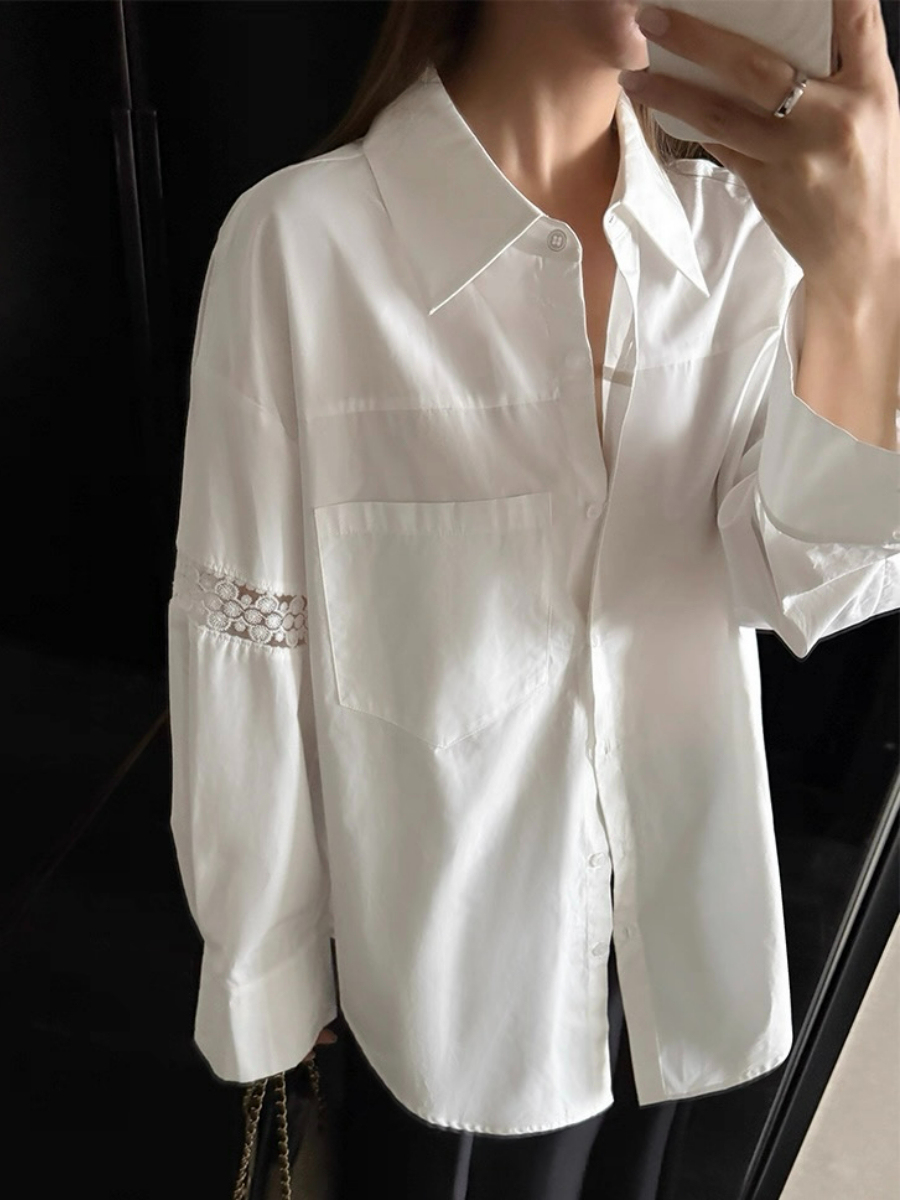 Adrianna Crochet Trim Sleeve Shirt