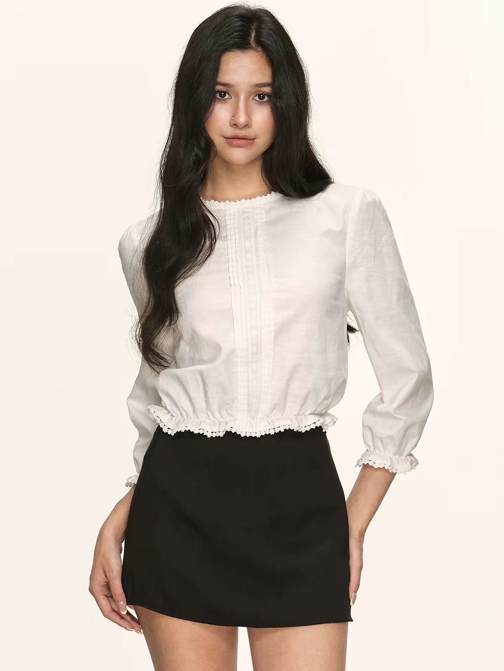 Gianella Lace Trim Linen Blend Blouson Top