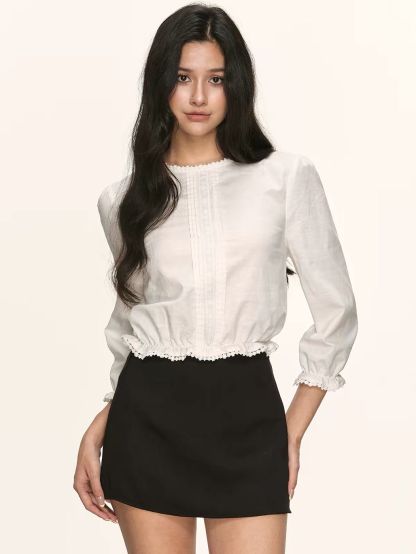 Gianella Lace Trim Linen Blend Blouson Top