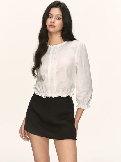 Gianella Lace Trim Linen Blend Blouson Top