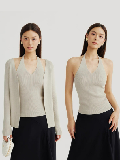 Amiya Cardigan and Halter Neck Knit Top