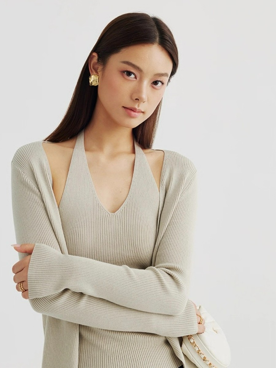 Amiya Cardigan and Halter Neck Knit Top