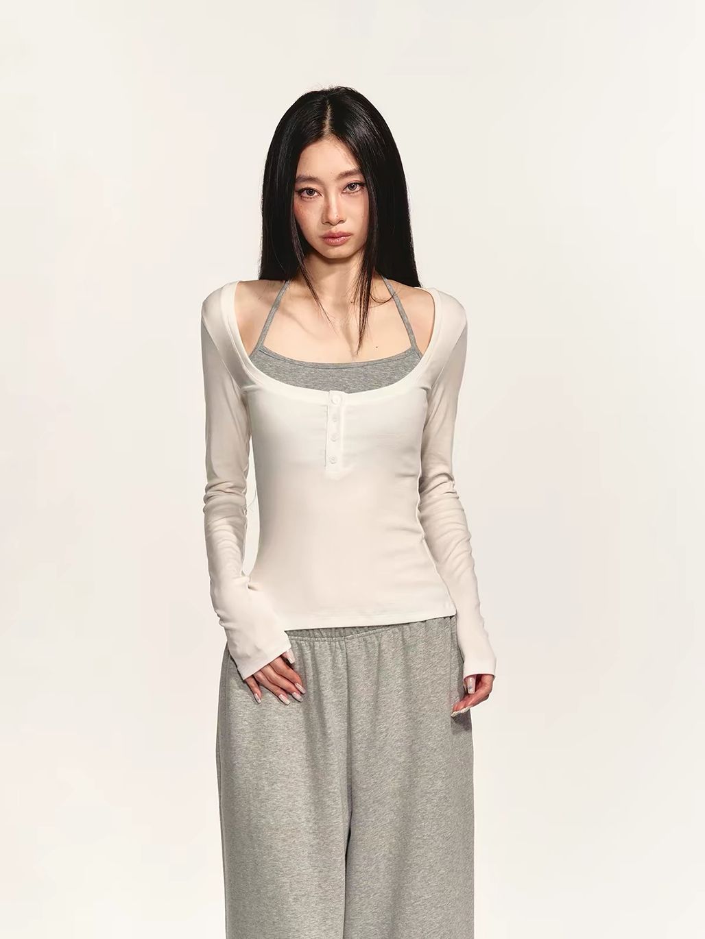 Gabe Henley Long Sleeve Fitted Top & Halter Neck Padded Top