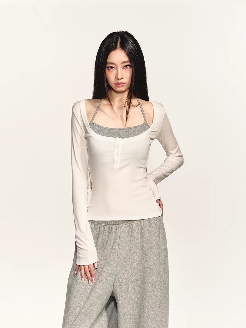 Gabe Henley Long Sleeve Fitted Top & Halter Neck Padded Top