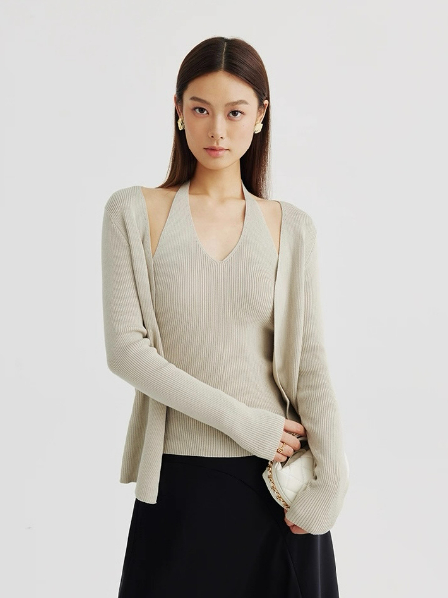 Amiya Cardigan and Halter Neck Knit Top