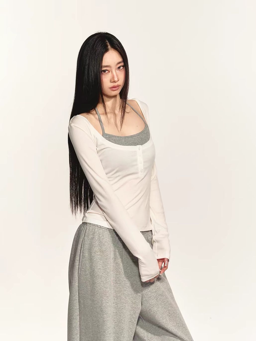 Gabe Henley Long Sleeve Fitted Top & Halter Neck Padded Top