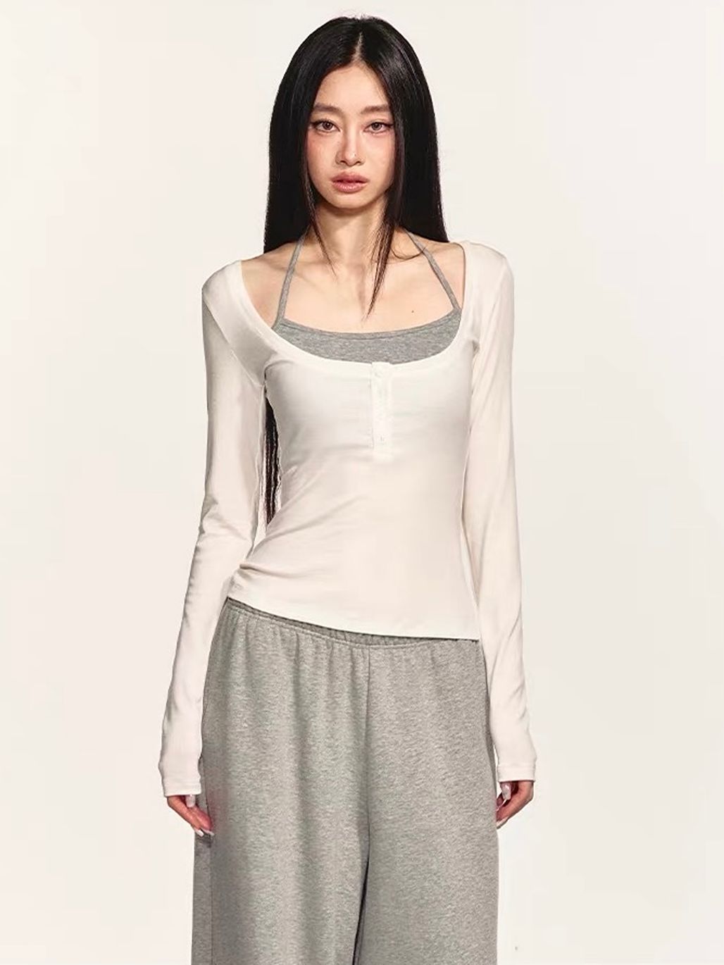 Gabe Henley Long Sleeve Fitted Top & Halter Neck Padded Top