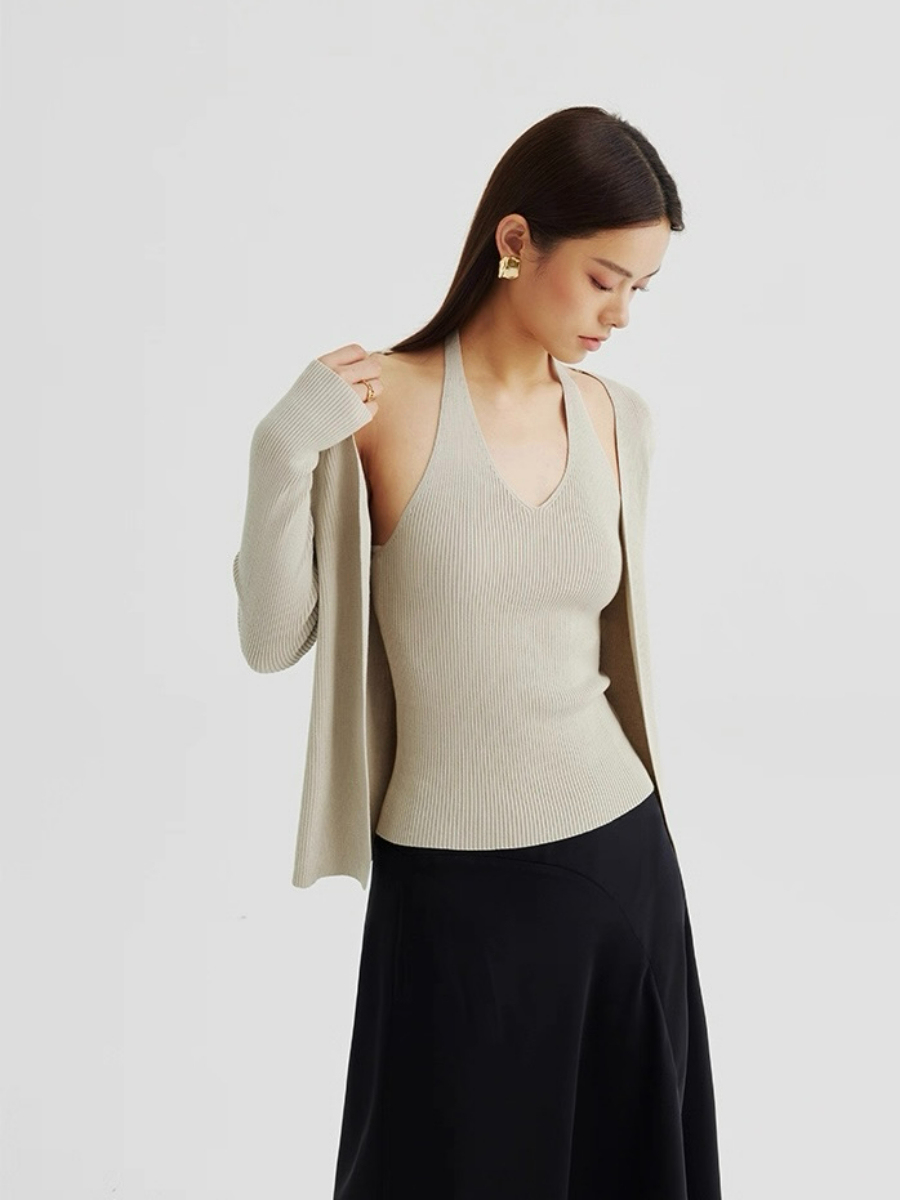Amiya Cardigan and Halter Neck Knit Top