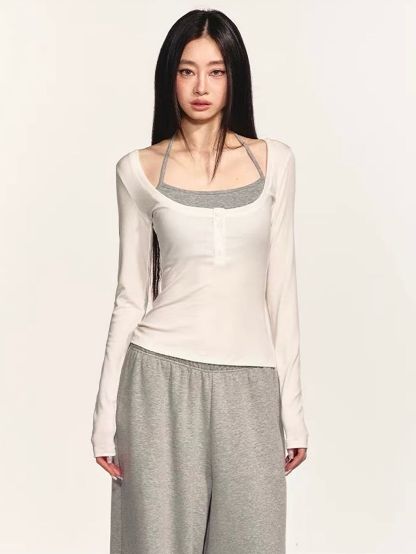 Gabe Henley Long Sleeve Fitted Top & Halter Neck Padded Top